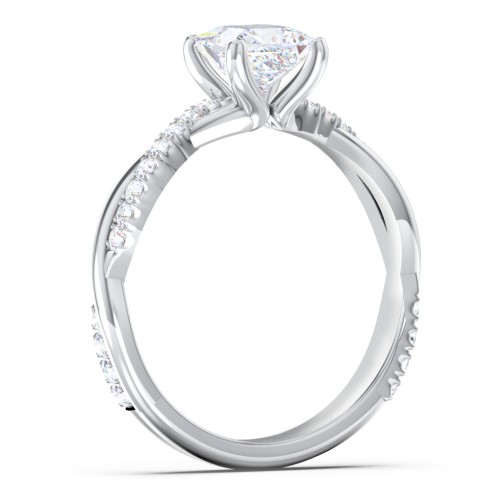 Twisted Infinity Engagement Ring with Side Stones – 14K White Gold with Lab Diamond