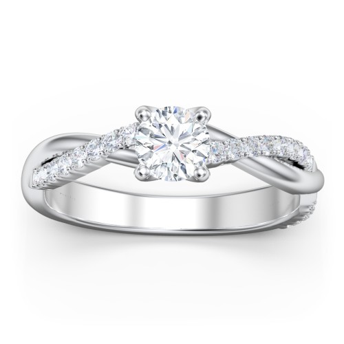 Twisted Infinity Engagement Ring with Side Stones – 14K White Gold with Lab Diamond