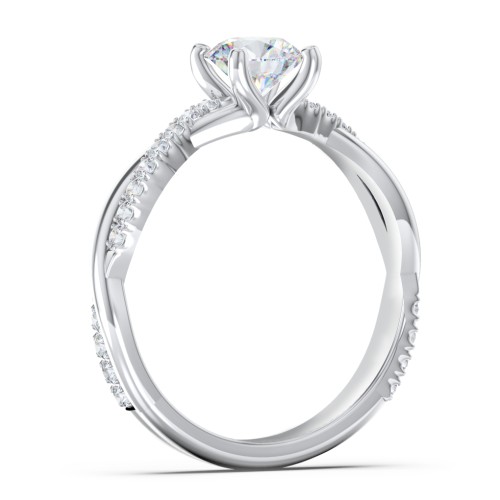 Twisted Infinity Engagement Ring with Side Stones – 14K White Gold with Lab Diamond