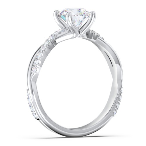 Twisted Infinity Engagement Ring with Side Stones – 14K White Gold with Lab Diamond