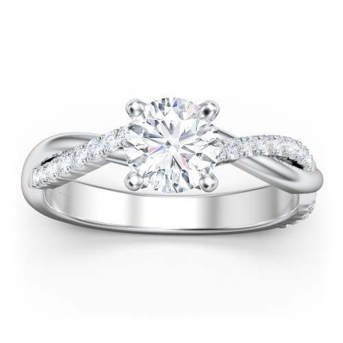 Twisted Infinity Engagement Ring with Side Stones – 14K White Gold with Lab Diamond