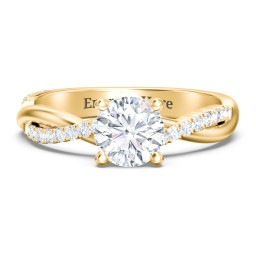 Twisted Infinity Engagement Ring with Side Stones in 10K Solid Yellow Gold with 04LABDIAM-RD-1.00-SI1-F-VG and Lab Diamond