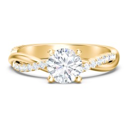 Twisted Infinity Engagement Ring with Side Stones in 10K Solid Yellow Gold with 04LABDIAM-RD-1.00-SI1-F-VG and Lab Diamond