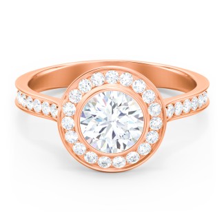 Bezel Halo Diamond Engagement Ring with Accents
