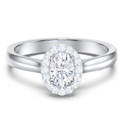 Classic Halo Solitaire Diamond Engagement Ring – 14K White Gold with Lab Diamond