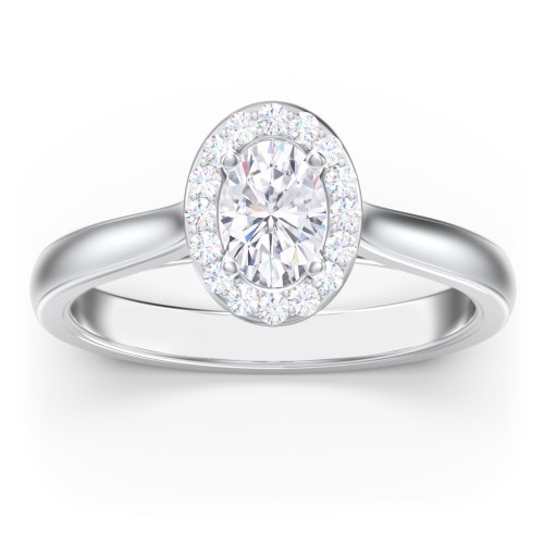 Classic Halo Solitaire Diamond Engagement Ring – 14K White Gold with Lab Diamond