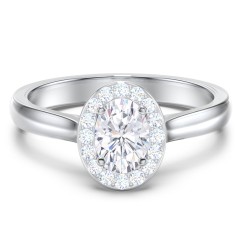 Classic Halo Solitaire Diamond Engagement Ring – 14K White Gold with Lab Diamond