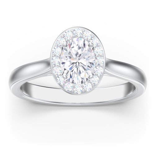 Classic Halo Solitaire Diamond Engagement Ring – 14K White Gold with Lab Diamond
