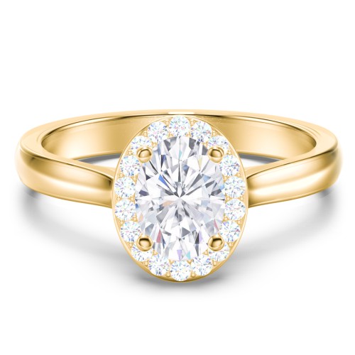 Classic Halo Solitaire Diamond Engagement Ring – 10K Yellow Gold with Lab Diamond