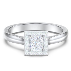 Classic Halo Solitaire Diamond Engagement Ring – 14K White Gold with Lab Diamond