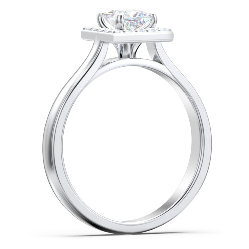 Classic Halo Solitaire Diamond Engagement Ring – 14K White Gold with Lab Diamond