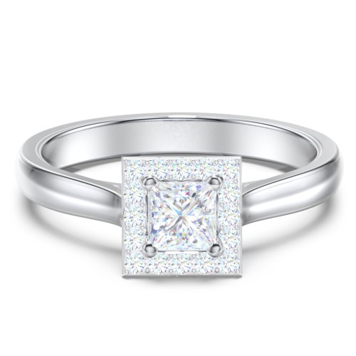 Classic Halo Solitaire Diamond Engagement Ring – 14K White Gold with Lab Diamond