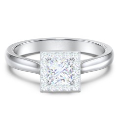 Classic Halo Solitaire Diamond Engagement Ring – 14K White Gold with Lab Diamond