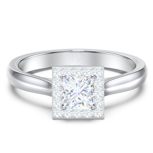 Classic Halo Solitaire Diamond Engagement Ring – 14K White Gold with Lab Diamond