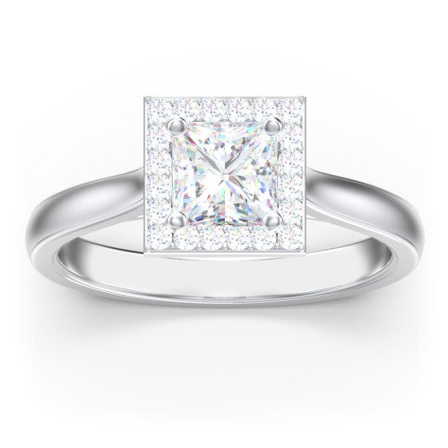 Classic Halo Solitaire Diamond Engagement Ring – 14K White Gold with Lab Diamond