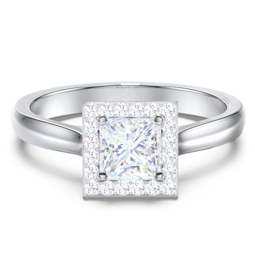 Classic Halo Solitaire Diamond Engagement Ring – 14K White Gold with Lab Diamond