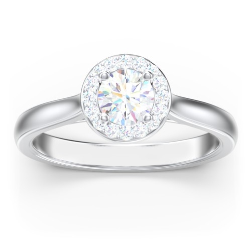 Classic Halo Solitaire Diamond Engagement Ring – 14K White Gold with Lab Diamond