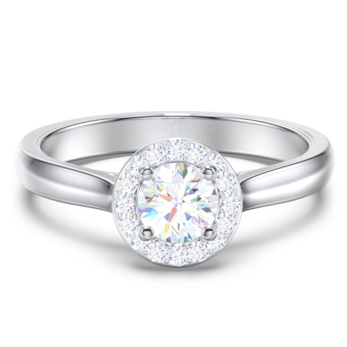 Classic Halo Solitaire Diamond Engagement Ring – 14K White Gold with Lab Diamond