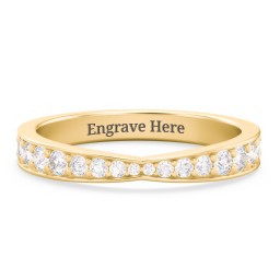 Tapered Half Eternity Diamond Band in 10K Solid Yellow Gold with Lab Diamond