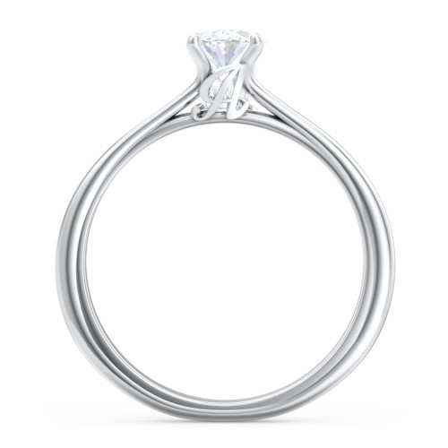 Solitaire Diamond Engagement Ring with Personalized Initials – 14K White Gold
