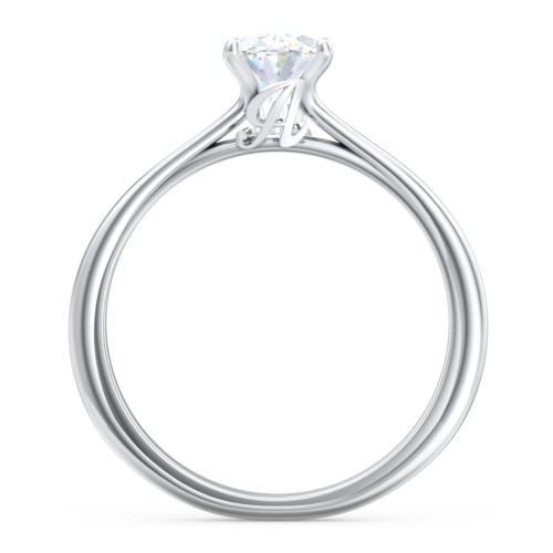 Solitaire Diamond Engagement Ring with Personalized Initials – 14K White Gold
