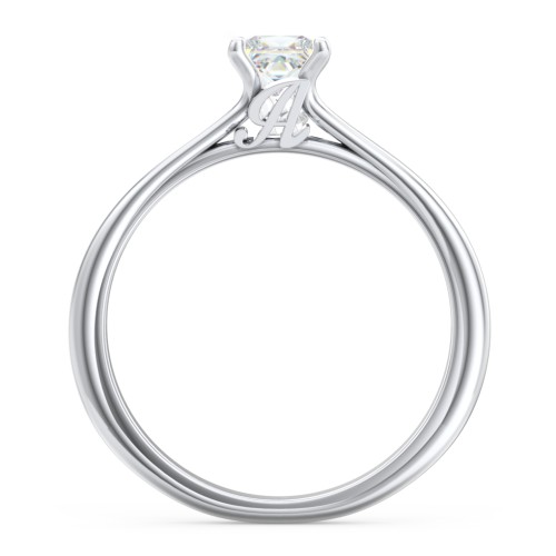 Solitaire Diamond Engagement Ring with Personalized Initials – 14K White Gold