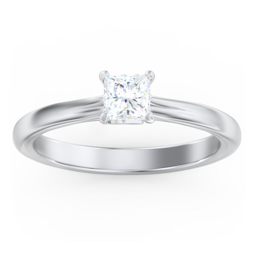 Solitaire Diamond Engagement Ring with Personalized Initials – 14K White Gold