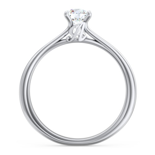 Solitaire Diamond Engagement Ring with Personalized Initials – 14K White Gold