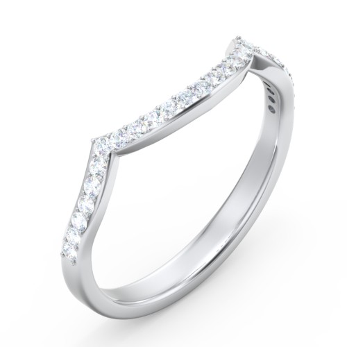 Arched Diamond Accent Wedding Band – 14K White Gold with Lab Diamond