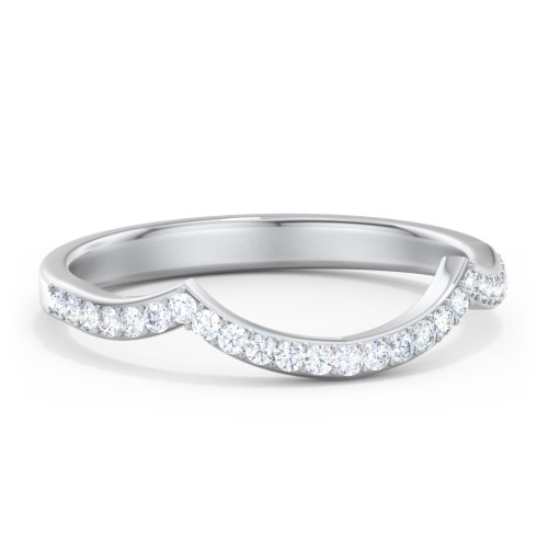 Arched Diamond Accent Wedding Band – 14K White Gold with Lab Diamond