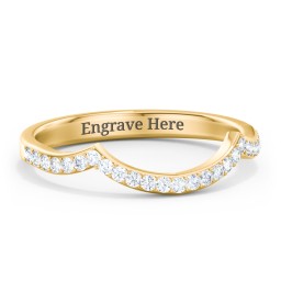 Arched Diamond Accent Wedding Band in 10K Solid Yellow Gold with Lab Diamond