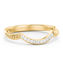 Diamond Accent Arched Wedding Band in 10K Solid Yellow Gold with Lab Diamond