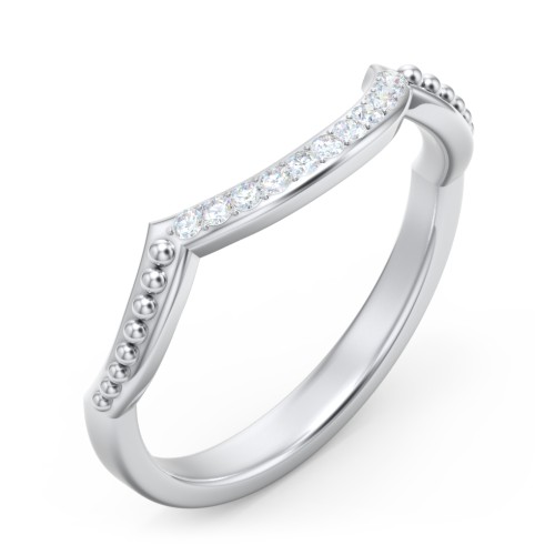 Diamond Accent Arched Wedding Band – 14K White Gold with Lab Diamond