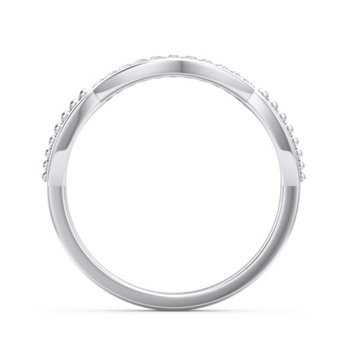 Diamond Accent Arched Wedding Band – 14K White Gold with Lab Diamond