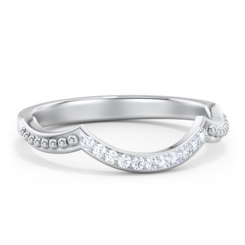 Diamond Accent Arched Wedding Band – 14K White Gold with Lab Diamond