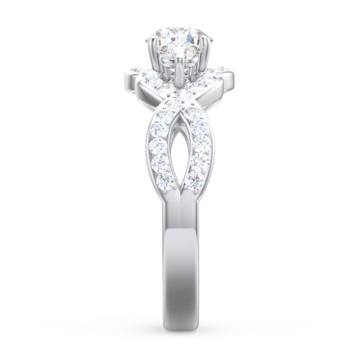 Halo 3-Stone Diamond Engagement Ring with Accented Twisted Band – 14K White Gold with Lab Diamond