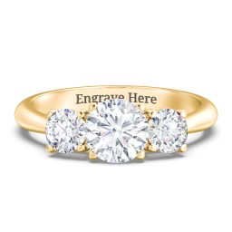 Classic 3-Stone Diamond Engagement Ring in 10K Solid Yellow Gold with 04LABDIAM-RD-1.00-SI1-F-VG and Lab Diamond