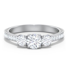 Classic 3-Stone Diamond Engagement Ring with Accents – 14K White Gold with Lab Diamond