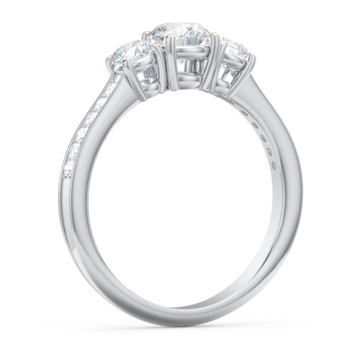 Classic 3-Stone Diamond Engagement Ring with Accents – 14K White Gold with Lab Diamond