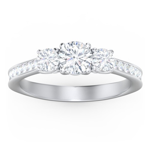 Classic 3-Stone Diamond Engagement Ring with Accents – 14K White Gold with Lab Diamond