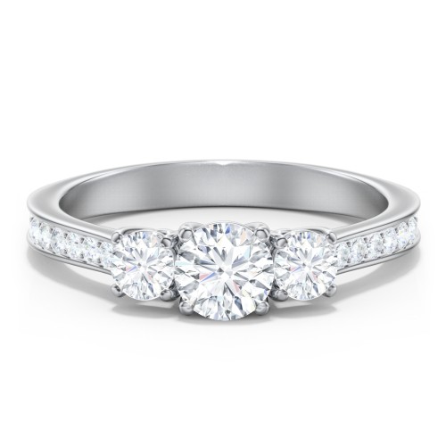 Classic 3-Stone Diamond Engagement Ring with Accents – 14K White Gold with Lab Diamond