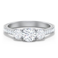 Classic 3-Stone Diamond Engagement Ring with Accents – 14K White Gold with Lab Diamond