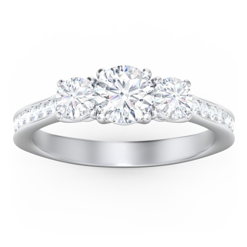 Classic 3-Stone Diamond Engagement Ring with Accents – 14K White Gold with Lab Diamond