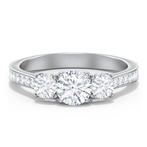 Classic 3-Stone Diamond Engagement Ring with Accents – 14K White Gold with Lab Diamond