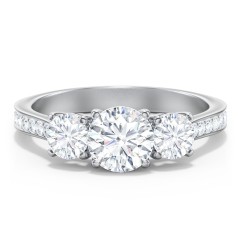 Classic 3-Stone Diamond Engagement Ring with Accents – 14K White Gold with Lab Diamond