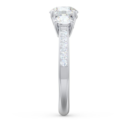 Classic 3-Stone Diamond Engagement Ring with Accents – 14K White Gold with Lab Diamond