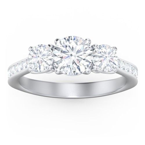 Classic 3-Stone Diamond Engagement Ring with Accents – 14K White Gold with Lab Diamond