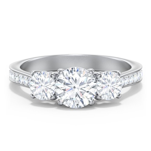 Classic 3-Stone Diamond Engagement Ring with Accents – 14K White Gold with Lab Diamond