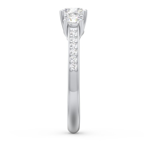 Classic 3-Stone Diamond Engagement Ring with Accents – 14K White Gold with Lab Diamond