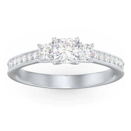Classic 3-Stone Diamond Engagement Ring with Accents – 14K White Gold with Lab Diamond